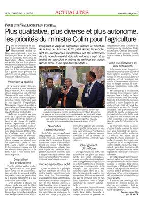Plus qualitative, plus diverse et plus autonome,les priorités du ministre Collin pour l’agriculture Plus qualitative, plus diverse et plus autonome,les priorités du ministre Collin pour l’agriculture