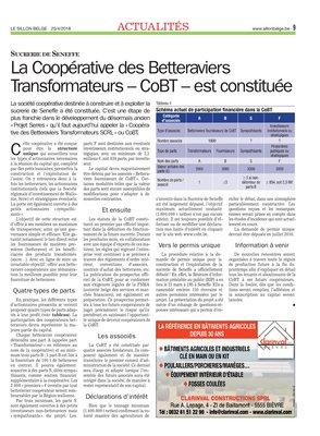 La Coopérative des Betteraviers Transformateurs – CoBT – est constituée La Coopérative des Betteraviers Transformateurs – CoBT – est constituée