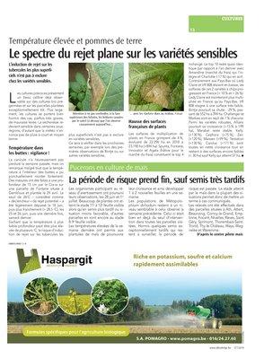 La période de risque prend fin, sauf semis très tardifs La période de risque prend fin, sauf semis très tardifs