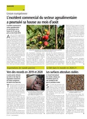 L’excédent commercial du secteur agroalimentairea poursuivi sa hausse au mois d’août L’excédent commercial du secteur agroalimentairea poursuivi sa hausse au mois d’août