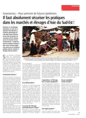 Il faut absolument sécuriser les pratiquesdans les marchés et élevages d’Asie du Sud-Est!