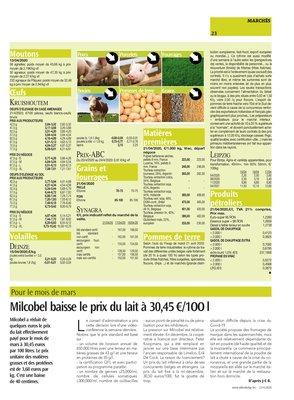 Milcobel baisse le prix du lait à 30,45€/1OOl Milcobel baisse le prix du lait à 30,45€/1OOl