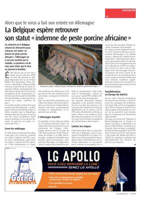 La Belgique espère retrouverson statut «indemne de peste porcine africaine» La Belgique espère retrouverson statut «indemne de peste porcine africaine»