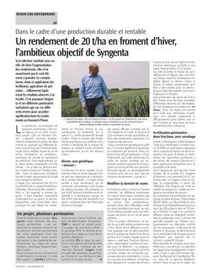 Un rendement de 20t/ha en froment d’hiver,l’ambitieux objectif de Syngenta Un rendement de 20t/ha en froment d’hiver,l’ambitieux objectif de Syngenta