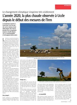 L’année 2020, la plus chaude observée à Uccledepuis le début des mesures de l’Irm L’année 2020, la plus chaude observée à Uccledepuis le début des mesures de l’Irm