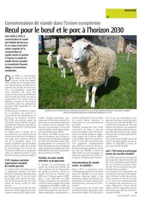 Recul pour le bœuf et le porc à l’horizon 2030 Recul pour le bœuf et le porc à l’horizon 2030