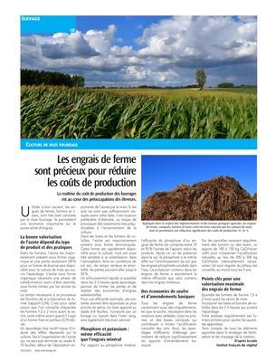 Les engrais de fermesont précieux pour réduireles coûts de production Les engrais de fermesont précieux pour réduireles coûts de production