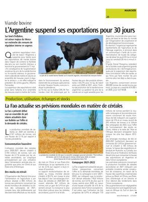 La Fao actualise ses prévisions mondiales en matière de céréales La Fao actualise ses prévisions mondiales en matière de céréales