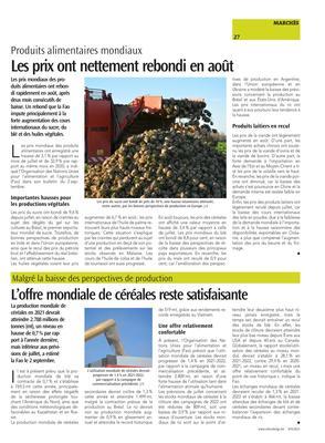 Les prix ont nettement rebondi en août Les prix ont nettement rebondi en août