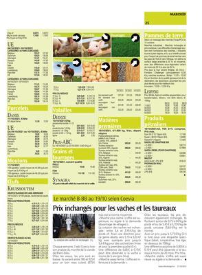 Prix inchangés pour les vaches et les taureaux Prix inchangés pour les vaches et les taureaux