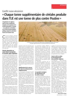 «Chaque tonne supplémentaire de céréales produite dans l’UE est une tonne de plus contre Poutine» «Chaque tonne supplémentaire de céréales produite dans l’UE est une tonne de plus contre Poutine»