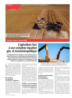 L’agriculture face à une complexe équation géo- et économicopolitique L’agriculture face à une complexe équation géo- et économicopolitique