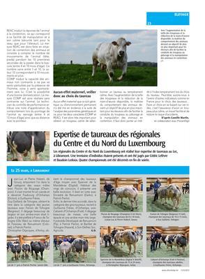 Expertise de taureaux des régionales du Centre et du Nord du Luxembourg Expertise de taureaux des régionales du Centre et du Nord du Luxembourg