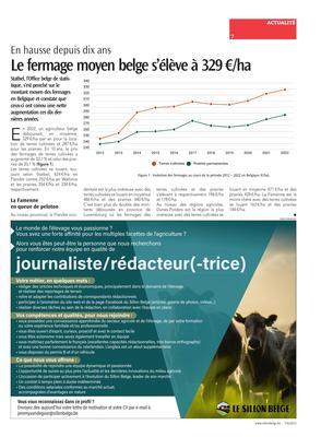 Le fermage moyen belge s’élève à 329€/ha Le fermage moyen belge s’élève à 329€/ha