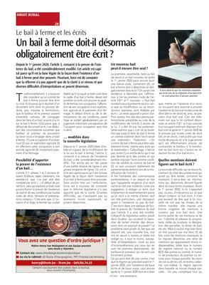 Un bail à ferme doit-il désormaisobligatoirement être écrit? Un bail à ferme doit-il désormaisobligatoirement être écrit?