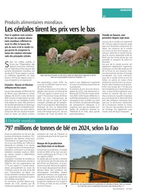 797 millions de tonnes de blé en 2024, selon la Fao 797 millions de tonnes de blé en 2024, selon la Fao
