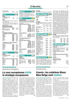 Coevia: les cotations Blanc Bleu Belge sont stables