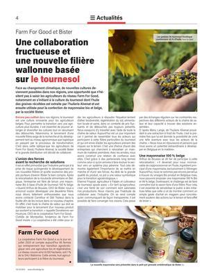 Une collaboration fructueuse et une nouvelle filière wallonne basée sur le tournesol Une collaboration fructueuse et une nouvelle filière wallonne basée sur le tournesol