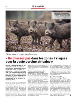 «Ne chassez pas dans les zones à risques pour la peste porcine africaine» «Ne chassez pas dans les zones à risques pour la peste porcine africaine»