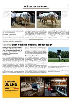 Sencrop passe dans le giron du groupe Isagri Sencrop passe dans le giron du groupe Isagri