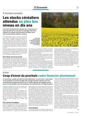 Les stocks céréaliers attendus au plus bas niveau en dix ans Les stocks céréaliers attendus au plus bas niveau en dix ans