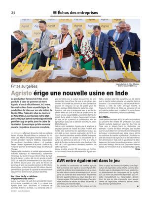 Agristo érige une nouvelle usine en Inde Agristo érige une nouvelle usine en Inde