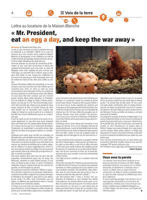 «Mr. President,eat an egg a day, and keep the war away» «Mr. President,eat an egg a day, and keep the war away»