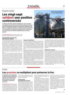 Les pressions se multiplient pour préserver la Pac Les pressions se multiplient pour préserver la Pac