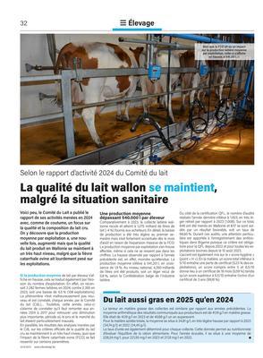 La qualité du lait wallon se maintient,malgré la situation sanitaire