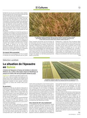 La situation de l’épeautre en Suisse La situation de l’épeautre en Suisse