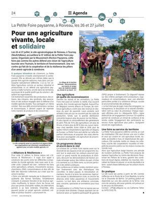 Pour une agriculture vivante, localeet solidaire Pour une agriculture vivante, localeet solidaire