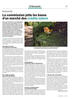 La commission jette les bases d’un marché des crédits nature