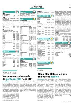 Blanc Bleu Belge : les prix demeurent stables Blanc Bleu Belge : les prix demeurent stables